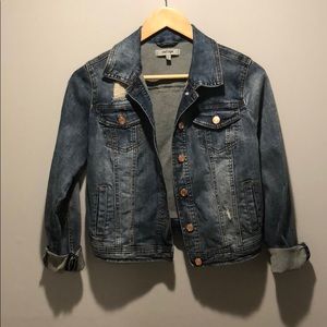 Destroyed Medium Wash Cropped Jean Jacket